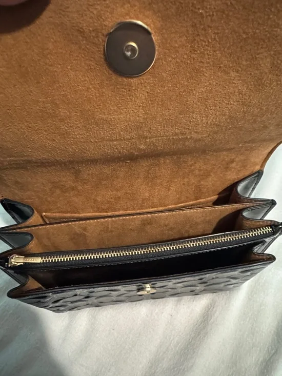 Coach Black Patent Leather Shoulder Bag with Gold Chain Strap - Picture 4 of 4